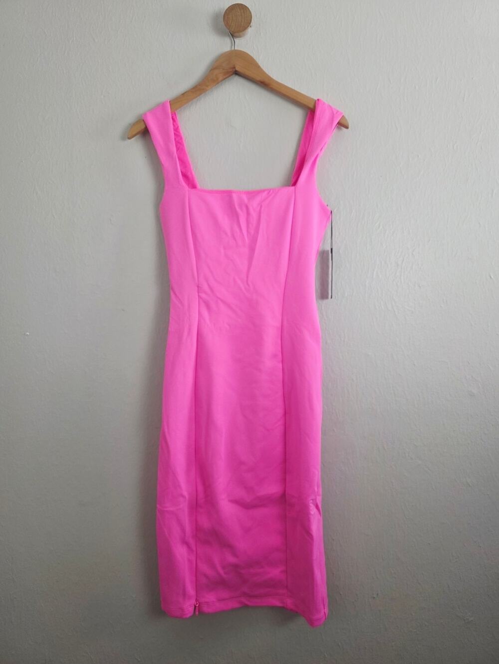 TA3 Squarey Pencil Midi Dress Hot Pink Corset Back NWT Medium Shapewear